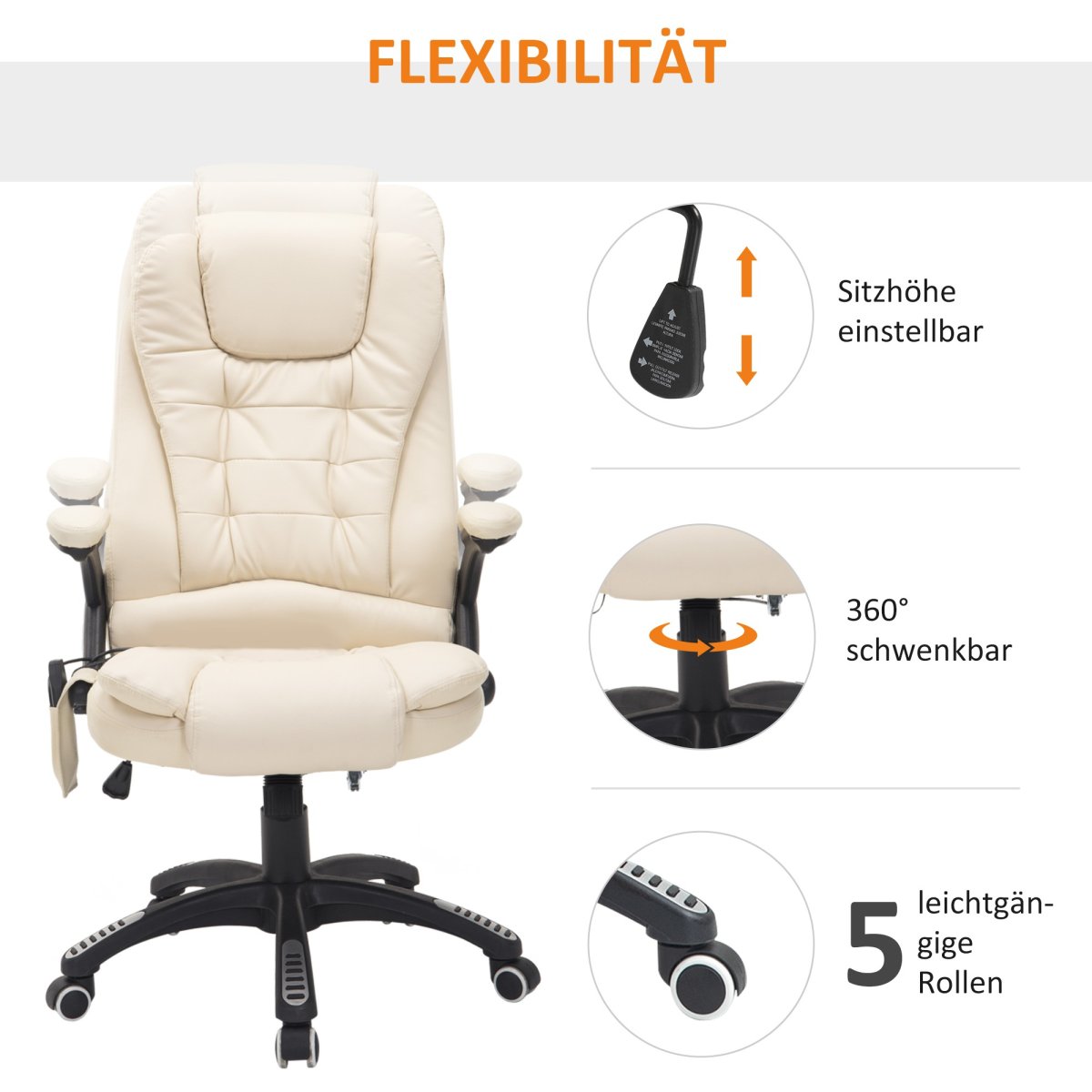 Massagestoel – – 6-punts trilmassage – warmtefunctie – beige - Afbeelding 6