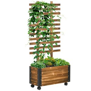 Plantenbak – Hout & Klimrek – Verkoolde afwerking – Bruin