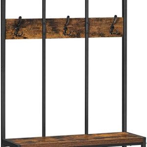 Kapstok, Kledingstandaard, Met 8 Haken En Zitje, 2 Roosterplanken, İn De Gang, Woonkamer, Metalen Frame, İndustriële Stijl, Vintage Bruinzwart