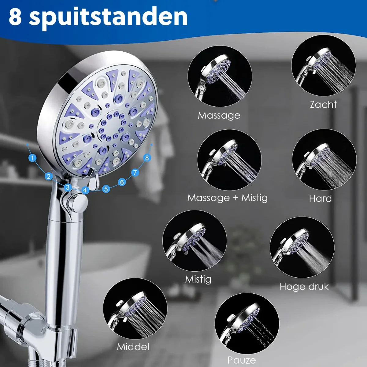 Ecoworks Ionische Douchekop met Hoge druk straal Incl. Doucheslang: 15 filterlagen - Waterbesparend - Afbeelding 4
