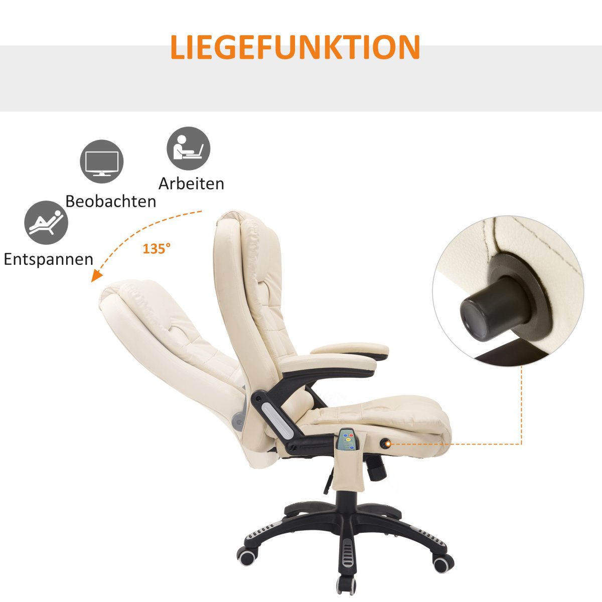 Massagestoel – – 6-punts trilmassage – warmtefunctie – beige - Afbeelding 8
