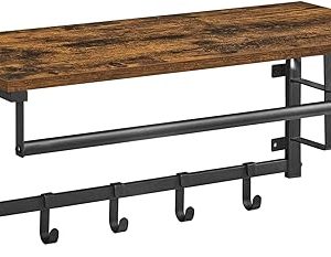 Wandkapstok – Plank & 5 haken – Zwartbruin