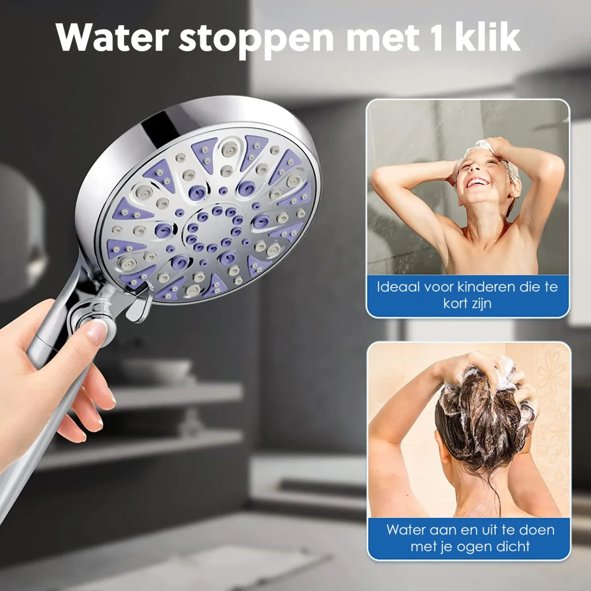 Ecoworks Ionische Douchekop met Hoge druk straal Incl. Doucheslang: 15 filterlagen - Waterbesparend - Afbeelding 5