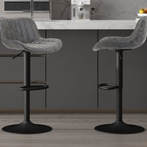 Barstoel ‘Fenna’ PU Grijs, Poten metaal en bekleding PU vintage