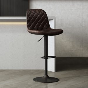 Barstoel ‘Madrid’ PU Donkerbruin, Poten metaal en bekleding PU vintage