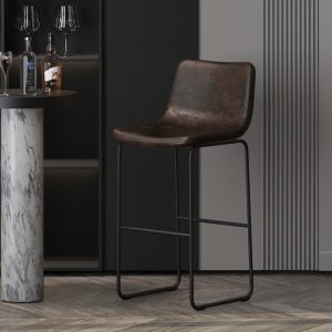 Barstoel ‘Mancia’ PU Donkerbruin , Poten metaal en bekleding PU vintage