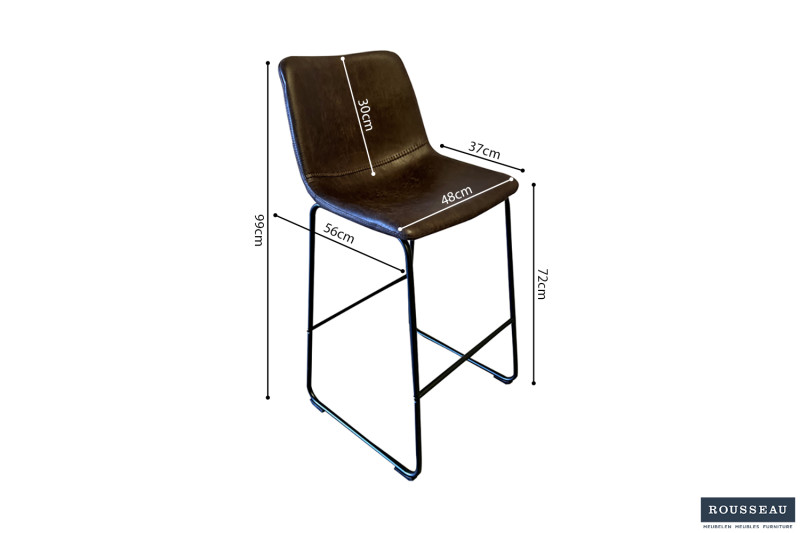Barstoel ‘Mancia’ PU Donkerbruin , Poten metaal en bekleding PU vintage - Afbeelding 7