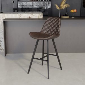 Barstoel ‘Alicante’ PU Donkerbruin, Poten metaal en bekleding PU vintage