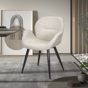 Eetkamerstoel ‘Maxim’ Stof Beige, Poten metaal en bekleding 100% polyester
