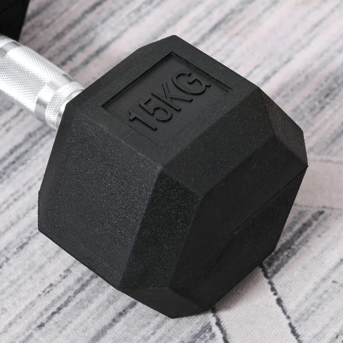 Dumbbell – – Rubberen greep – 15 kg, zwart - Afbeelding 8