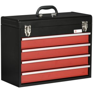 Gereedschapskist — 4 laden – Vergrendelingsstaal – Zwart/Rood