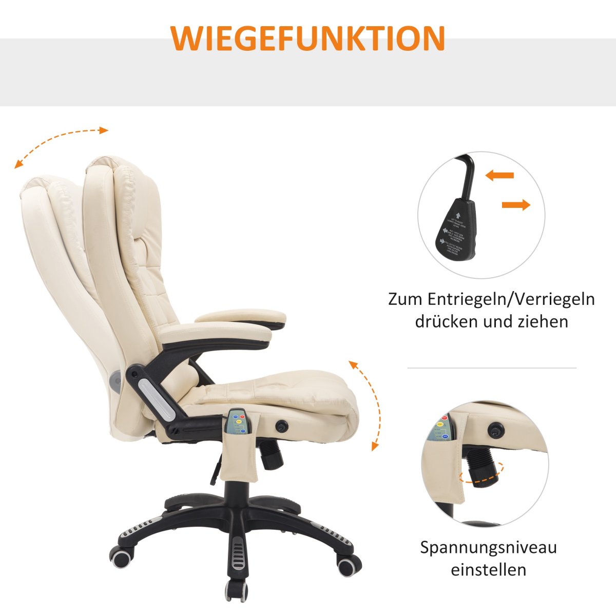 Massagestoel – – 6-punts trilmassage – warmtefunctie – beige - Afbeelding 7