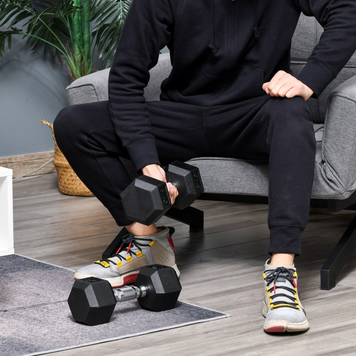 Dumbbells – Gegoten handgrepen – Zeshoekig – Zwart