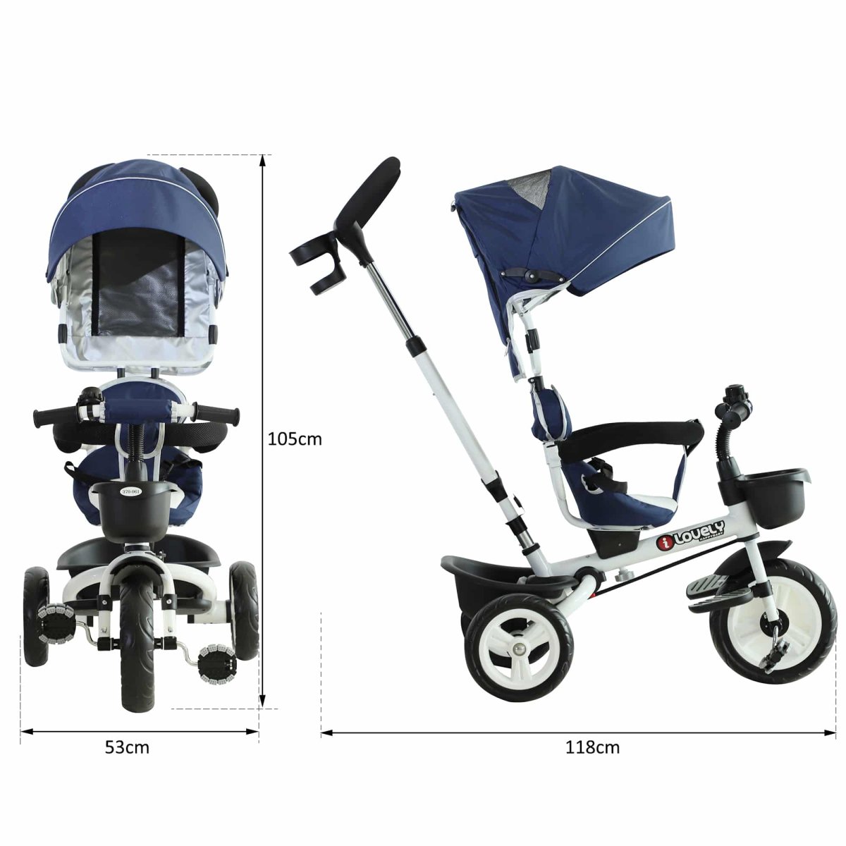 Kindervoertuig – Veiligheidsgordel – Zonnedak – Blauw - Afbeelding 4