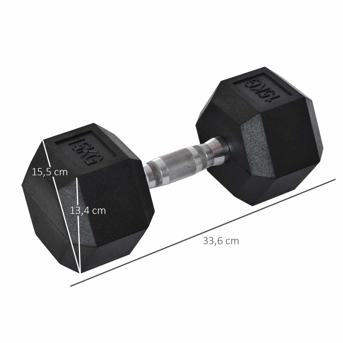 Dumbbell – – Rubberen greep – 15 kg, zwart - Afbeelding 3