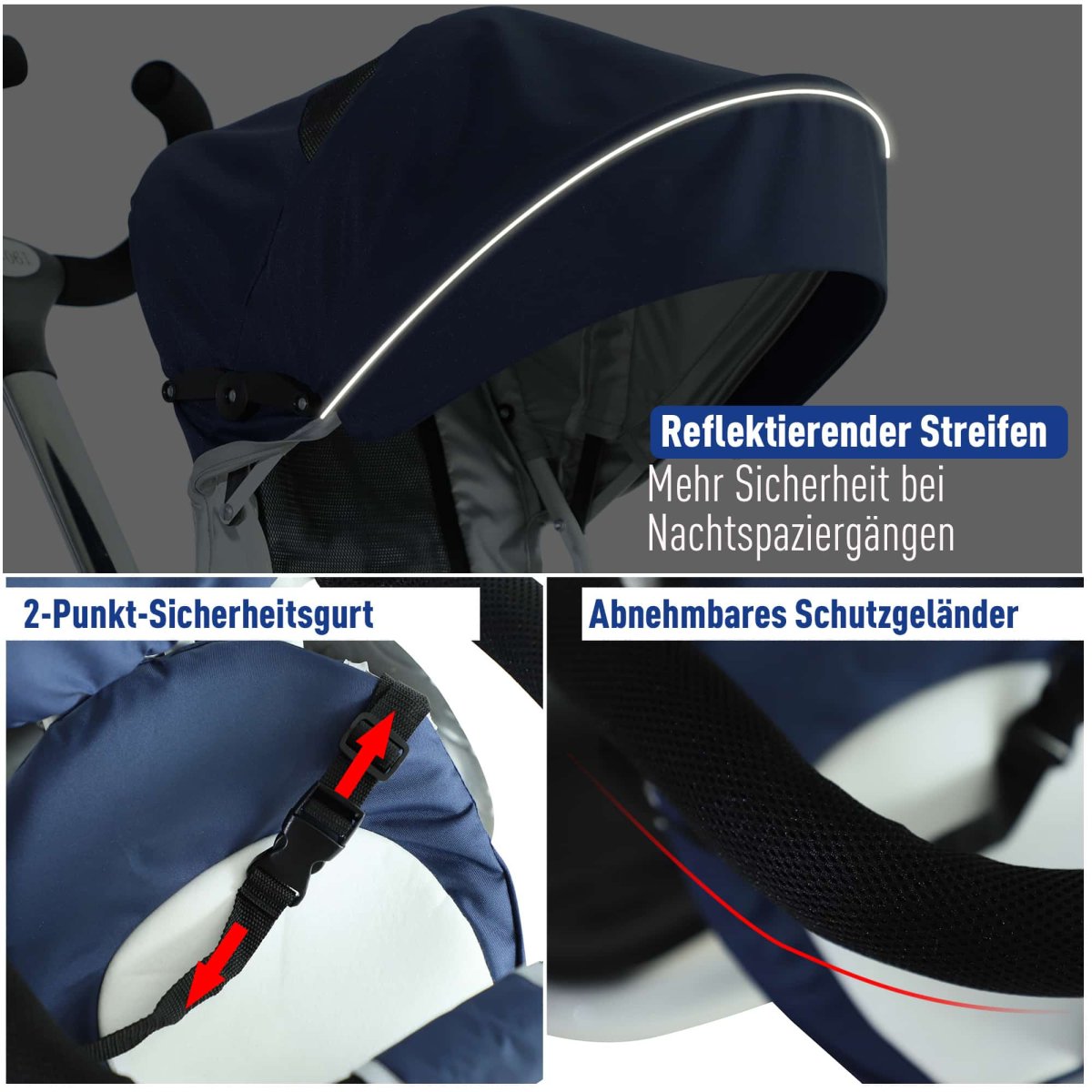 Kindervoertuig – Veiligheidsgordel – Zonnedak – Blauw - Afbeelding 7